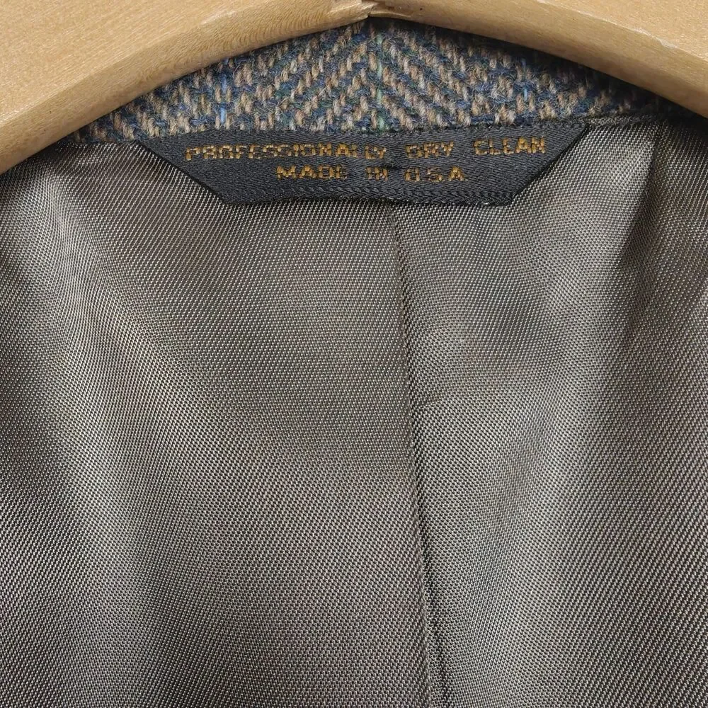 vintage Tweed blazer coat jacket mens elbow patchs made in USA 100% wool 42R